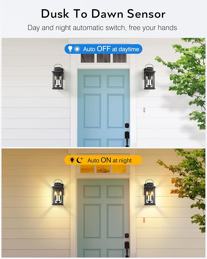 VIANIS Large Dusk to Dawn Outdoor Light Fixture, Outside Lights for House | Automatic On and Off, Anti-Rust Exterior Porch Lights Wall Mount Sconce, Waterproof Outdoor Garage Lighting Lantern for Patio