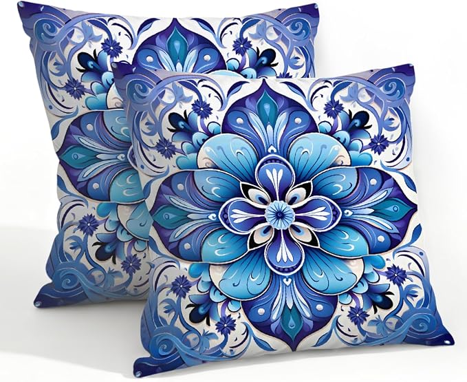 22x22 Inch Outdoor Pillow Covers Set of 2 Waterproof Throw Pillow Covers Decorative Couch Cushion Covers Flower Boho Square Pillowcases Protectors for Patio Garden Sofa