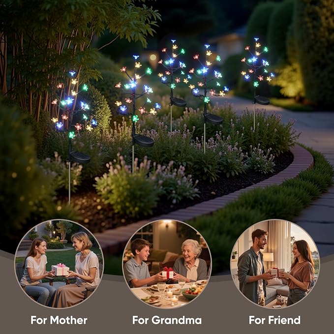 2 Pack Solar Garden Lights Outdoor, Solar Lights Outdoor Flowers | 2Modes 40LED Garden Decor, Waterproof Solar Powered Fairy Garden Outdoor Decorations for Yard Patio Pathway, Gardening Gifts