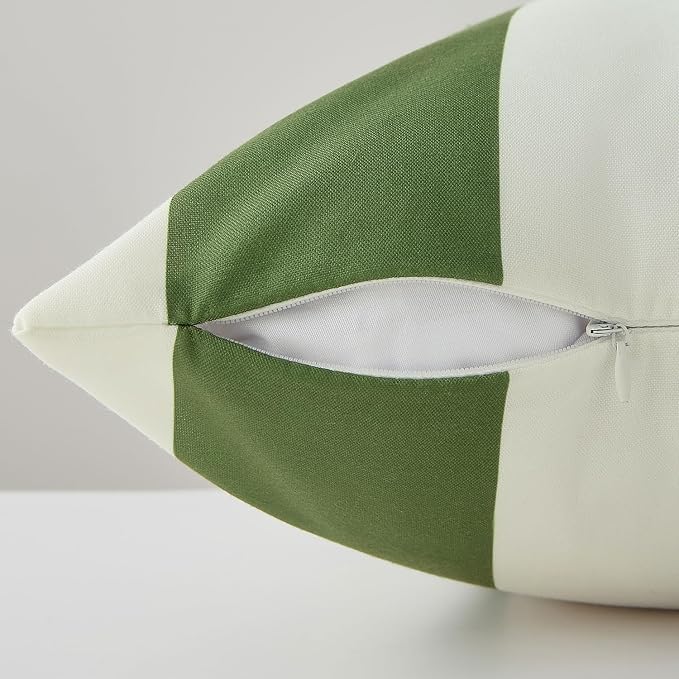 Allorry Outdoor Pillow Covers 12x20 Olive Green Striped Outdoor Decor 07B12 | Striped Pillow Covers|for Spring Summer Outdoor Waterproof Garden Patio Furniture Sofa Bed Home Decor