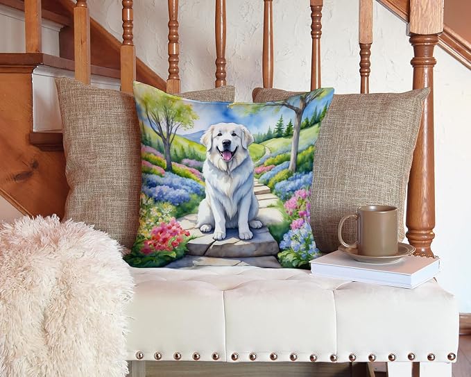 Caroline's Treasures Great Pyrenees Spring Path Throw Pillow Machine Washable, Indoor Outdoor Decorative Pillow for Couch, Bed or Patio, 14Hx14W