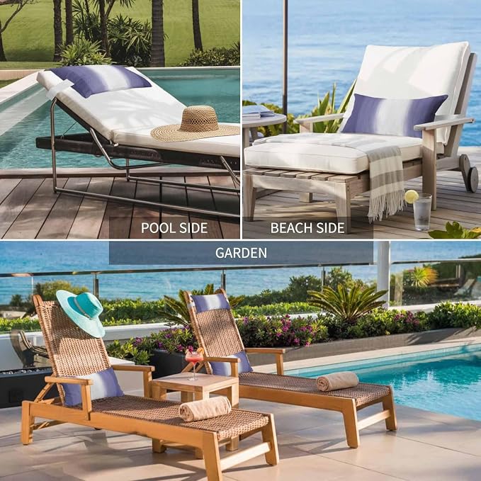 Outdoor Lumbar Pillow Set of 1, Purple Ombre Striped Waterproof Beach Headrest Pillow with Inserts, Purple Gradient Farmhouse Abstract Art Recliner Throw Pillows for Patio Furniture, 11 x 16