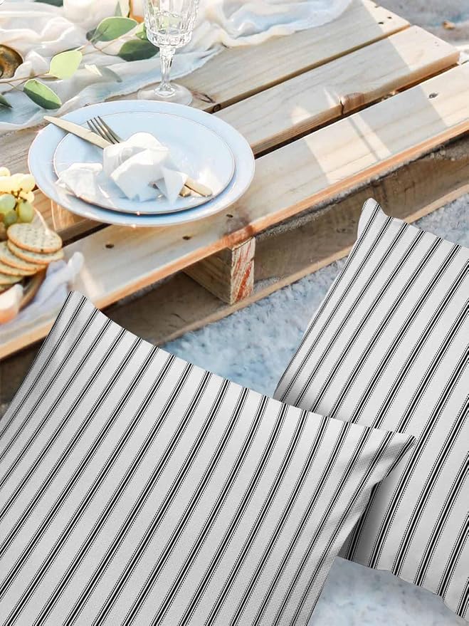 Outdoor Waterproof Throw Pillow Covers Set of 2 Black Stripe Pillowcases 18x18 Inches Vertical Striped Patio Decorative Pillows Cushion Case Patio Pillows for Couch Bed Chair Garden