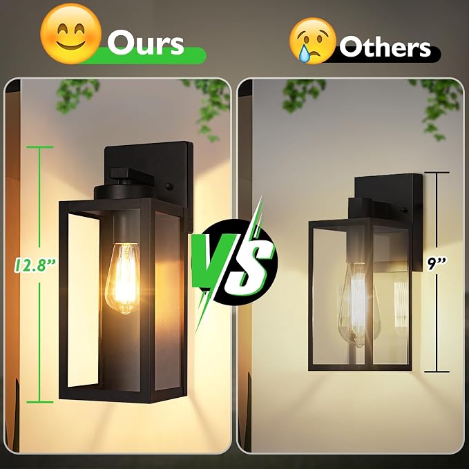 BesLowe Outdoor Wall Light Fixture, Modern Outside Porch Sconce, Black | Waterproof, Rust-Resistant, Durable Metal with Clear Glass, Standard E26 Socket, Easy to Install