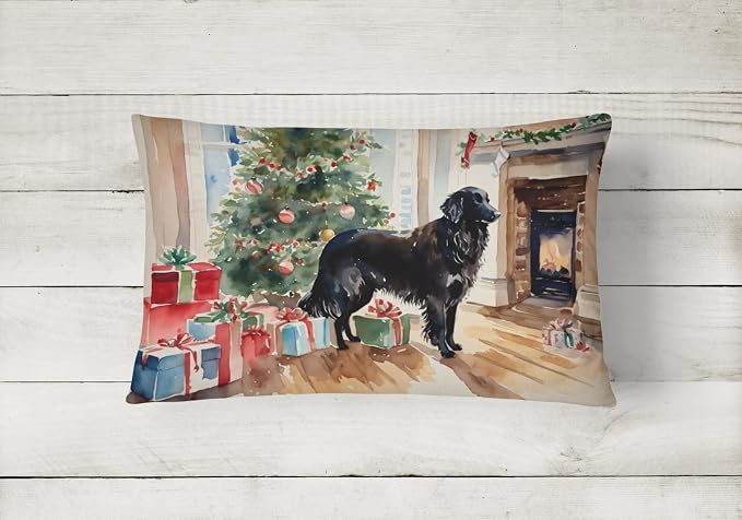 Caroline's Treasures DAC2658PW1216 Flat-Coated Retriever Cozy Christmas Throw Pillow Machine Washable, Indoor Outdoor Decorative Pillow for Couch, Bed or Patio, 12HX16W