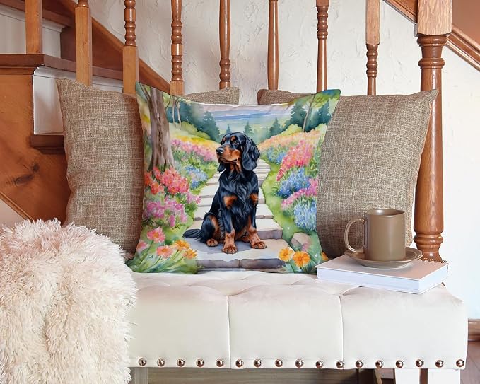 Caroline's Treasures Gordon Setter Spring Path Throw Pillow Machine Washable, Indoor Outdoor Decorative Pillow for Couch, Bed or Patio, 14Hx14W