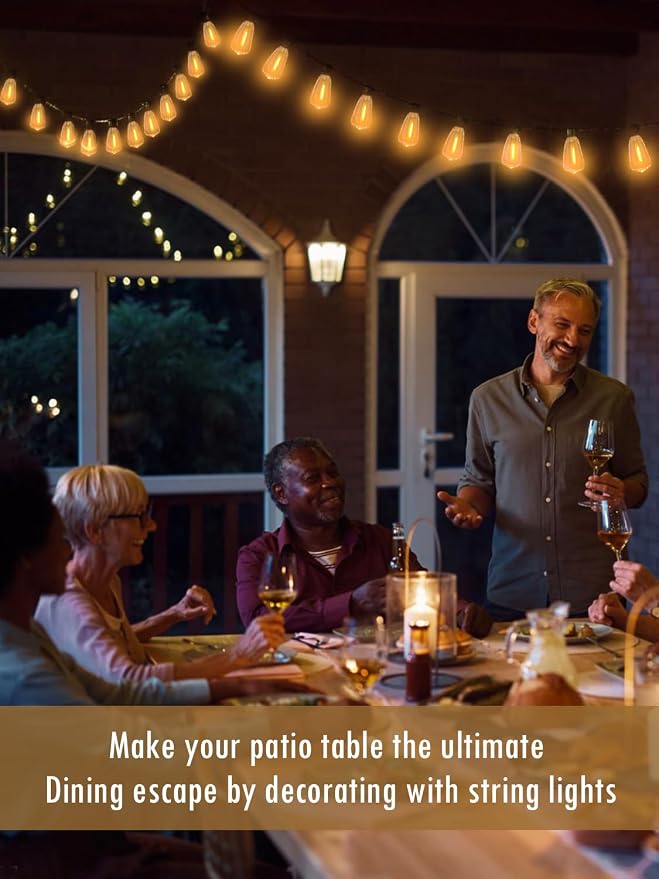 Outdoor String Lights 400FT Waterproof Outside Lighting for Patio Backyard | 208 Shatteproof Dimmable ST38 Edison Bulbs, 4-Pack x 100FT Connectable Outdoor Lights for Porch Bistro Garden Gazebo Balcony