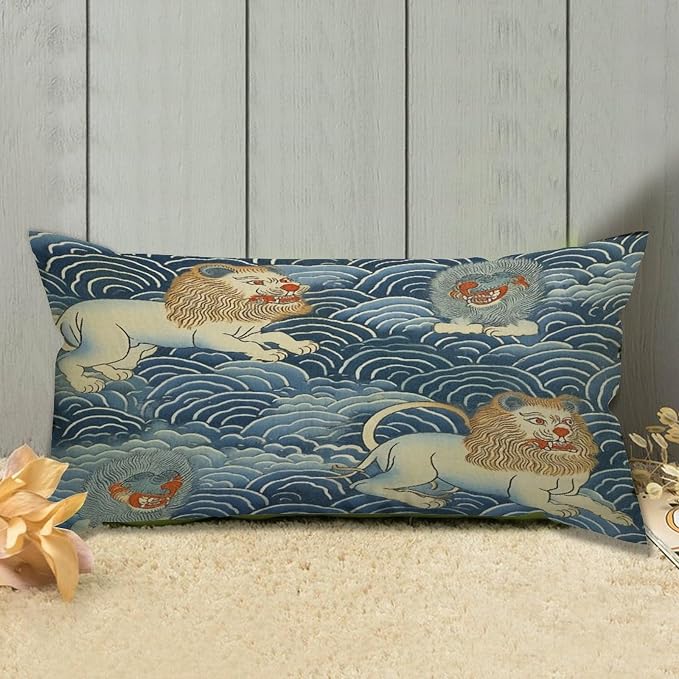 Set of 2 Blue Tibet Tiger Pillow Cases 12x24in Cushion Covers Farmhouse Pillows Covers for Couch Living Room Office Soft Rectangle Accent Pillowcase for Kids