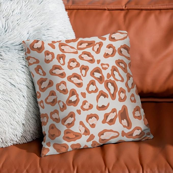 Chinoiserie Cheetah Print Throw Pillow Covers Red Brown and Light Gray Throw Pillow Cover Retro Decorative Cushion Covers Home Decor for Patio Garden Sofa Chairs 26x26 in