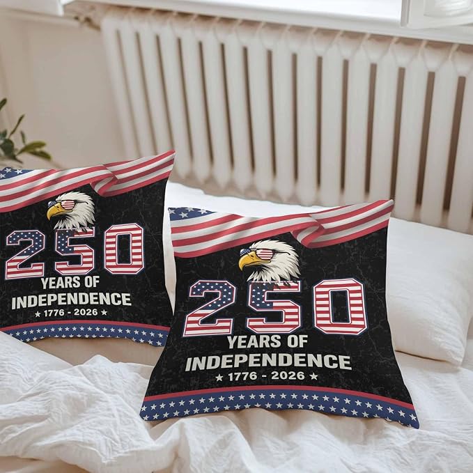 250 Years Anniversary Outdoor Waterproof Throw Pillow Covers 26x26 Set of 2, Independence Day USA Eagle Flag Decorative Pillowcases Cushion Pillowcase for Couch Sofa Patio Outside Pillow Protector