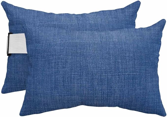 Pack of 2 Outdoor Lumbar Pillow Covers 12x20 Inch, Navy Blue Waterproof Throw Pillow Covers Set, Vintage Country Monochrome Farmhouse Indoor&Outdoor Decorative Cushion Cases for Patio Porch Beach