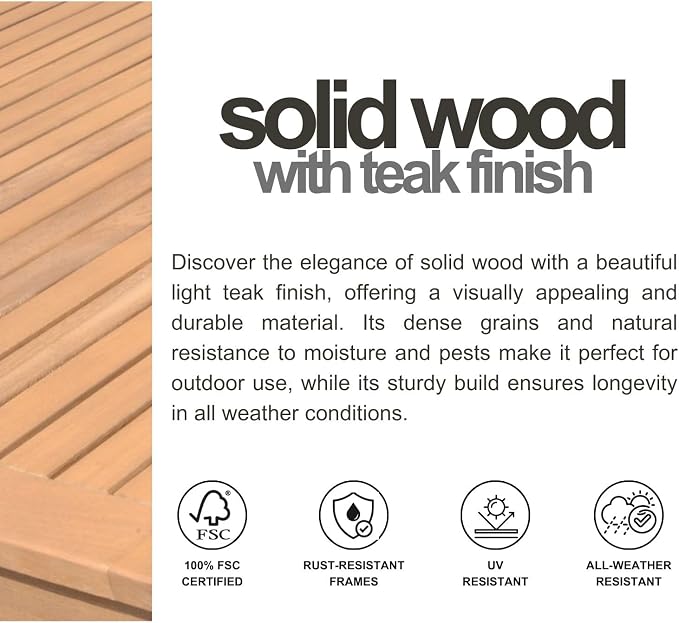 Urban Elements Lowa 5-Piece |Teak| Rectangular Patio Dining Set for 4 Ideal for Enjoy with Family and Friends