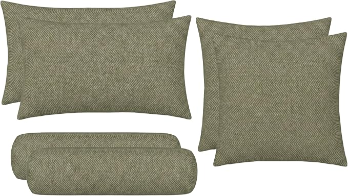 RSH DECOR: 6-Pack Pillow Set | Sunbrella Performance Fabric |Water & Fade-Resistant| 17" Square, 20"x12" Lumbar, 20"x6" Neck Roll | Outdoor Pillows for Patio Furniture | Made in USA (Spirit Fern)