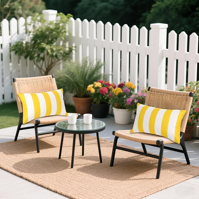 tiggell 4 Pack Waterproof Pillow Covers Outdoor Throw Pillowcases Decorative Garden Cushion Case for Home Garden Patio Couch Balcony Striped (Yellow & White, 12 * 20 inch)