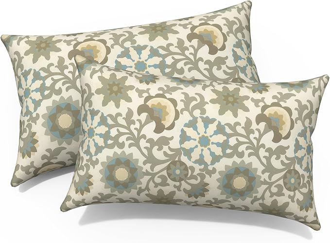 12x20 Inch Outdoor Lumbar Pillow Covers Pack of 2, All Weather Cushion Pillow Cases, Pillowcase for Patio Couch Decoration, Floral Symphony‌