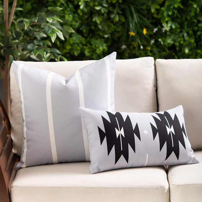 Hofdeco Patio Indoor Outdoor Pillow Cover ONLY for Backyard, Couch, Sofa, Gray Wide Striped, 20" x20“