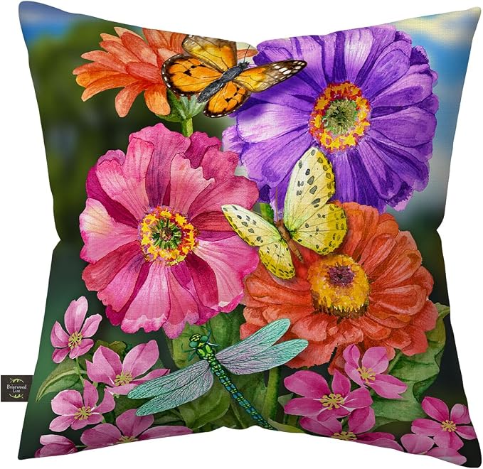 Briarwood Lane Spring Indoor/Outdoor Pillow 17x17 Zinnias in Bloom for Spring Pillow