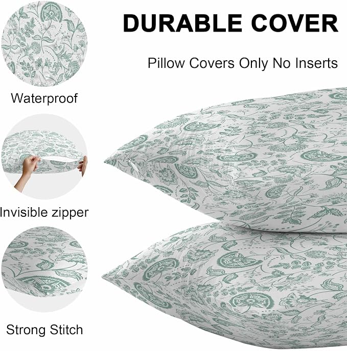 Summer Turquoise Flower Outdoor Pillow Covers 20x12in Pack of 2 Waterproof Pillowcase Retro Farmhouse Pastoral Botanical Decorative Throw Cushion Case for Patio Couch Sofa