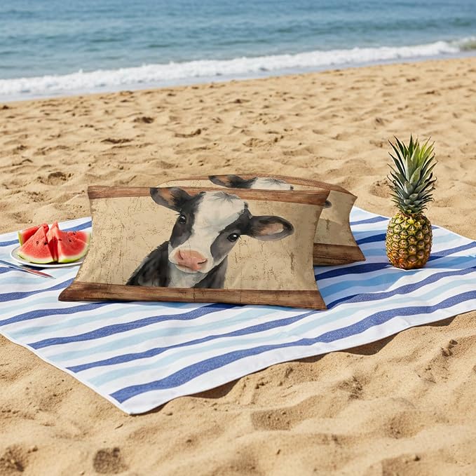 Farmhouse Cow Outdoor Pillow Covers 20x12 Inch Lumbar Pillow Covers Set of 2 Waterproof Decorative Throw Pillow Cases Country Vintage Animals Wooden Grain Cushion Covers for Patio Furniture Garden