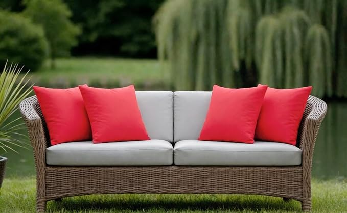 18" x 18" Throw Pillows, Outdoor Waterproof Pillows with Inserts, Square Decorative Pillows for Patio Furniture Garden Couch Sofa Home(Red, Set of 4)