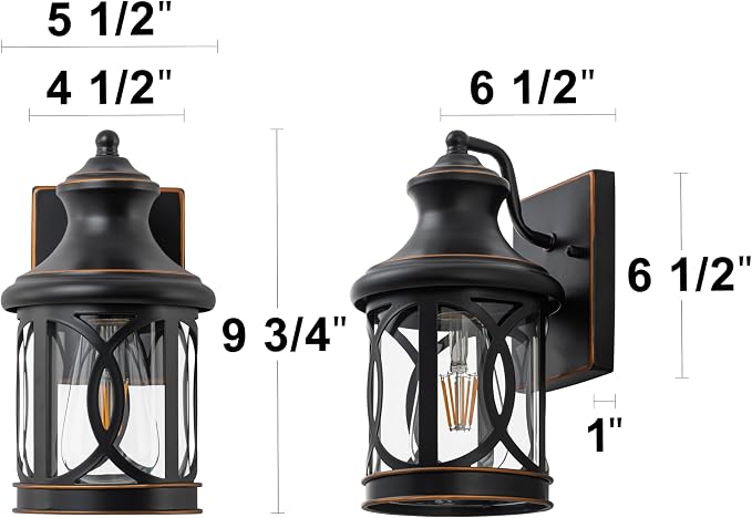 2-Pack Outdoor Wall Lights, Porch Lights, Waterproof Outdoor Wall Sconce, Exterior Light Fixture Oil-Rubbed Bronze Finish with Clear Glass Shade for Garage Patio Front Door Balcony