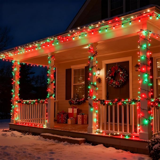 HOME LIGHTING 66ft Christmas Decorative Mini Lights, 200 LED Green Wire Fairy Starry String Lights Plug in, 8 Lighting Modes, for Indoor Outdoor Xmas Tree Wedding Party Decoration (Red & Green)