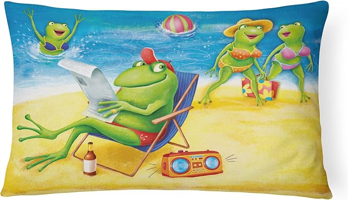 Caroline's Treasures APH0080PW1216 Frogs on The Beach Canvas Fabric Decorative Pillow Machine Washable, Indoor Outdoor Decorative Pillow for Couch, Bed or Patio, 12HX16W