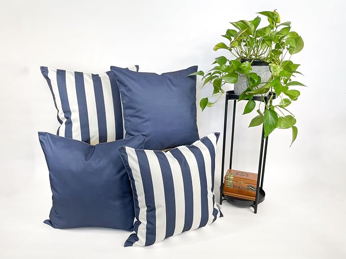Pack of 2 Outdoor 20''x20'' Waterproof Navy Blue Striped Throw Pillow Covers Decorative Square Cushion Patio Pillows for Patio Furniture (Polar Night)