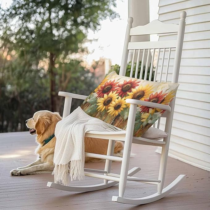 Retro Farmhouse Red Yellow Sunflower Outdoor Pillow Covers 20x12in Pack of 2 Waterproof Pillowcase Vintage Rustic Wood Floral Decorative Throw Cushion Case for Patio Couch Sofa