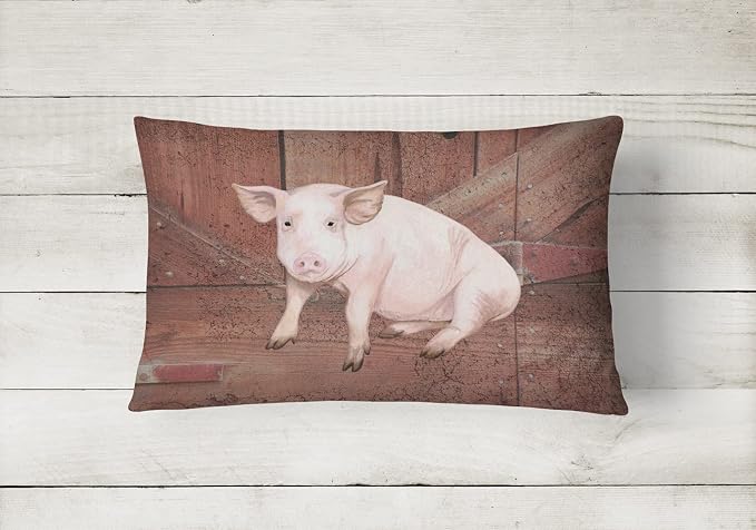 Caroline's Treasures SB3072PW1216 Pig at The barn Door Canvas Fabric Decorative Pillow 100% Machine Washable Pillow, Indoor or Outdoor Decorative Throw Pillow for Couch, Bed or Patio