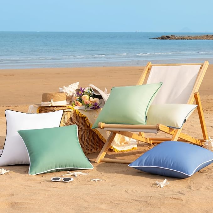 Phantoscope Pack of 2 Outdoor Waterproof Throw Pillow Covers Decorative Square Cushion Case Patio Pillows for Couch Tent, Pine Green 18x18 inches