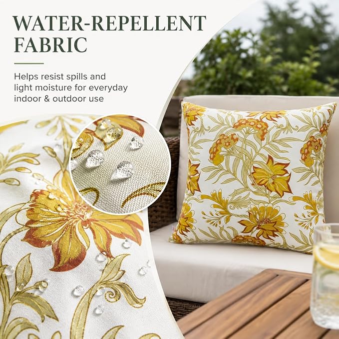 Waterproof Outdoor Throw Pillows with Inserts 18 x 18 Inch | Pack of 2 Decorative Patio Pillows, Square Outdoor Pillows for Patio Furniture Porch Garden Deck Balcony Couch and Sofa