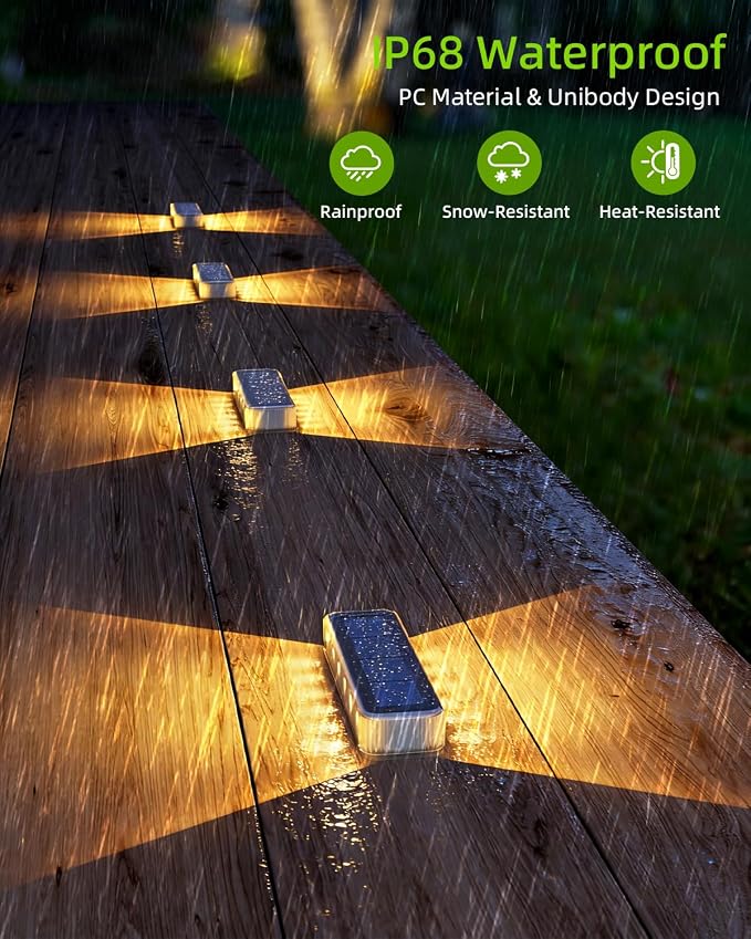 DetarZinLED Solar Step Lights for Outside 2 Pack, 12 LEDs 2-Sided Illumination Solar Stair Lights Outdoor IP68 Waterproof,Auto On/Off Deck Lights Solar Powered for Patio,Yard,Path,Walkway (Warm White)