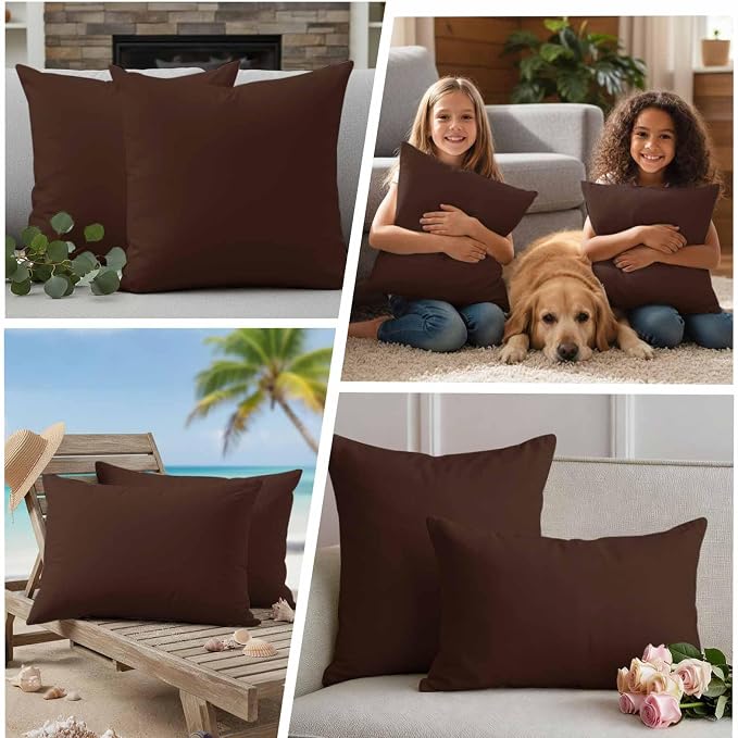 Outdoor Pillow Covers 20 x 20 Inches, Brown Pure Color Waterproof Throw Pillow Cover Set of 2, Aesthetics Contemporary Luxury Decorative Square Cushion Covers for Patio/Couch/Garden