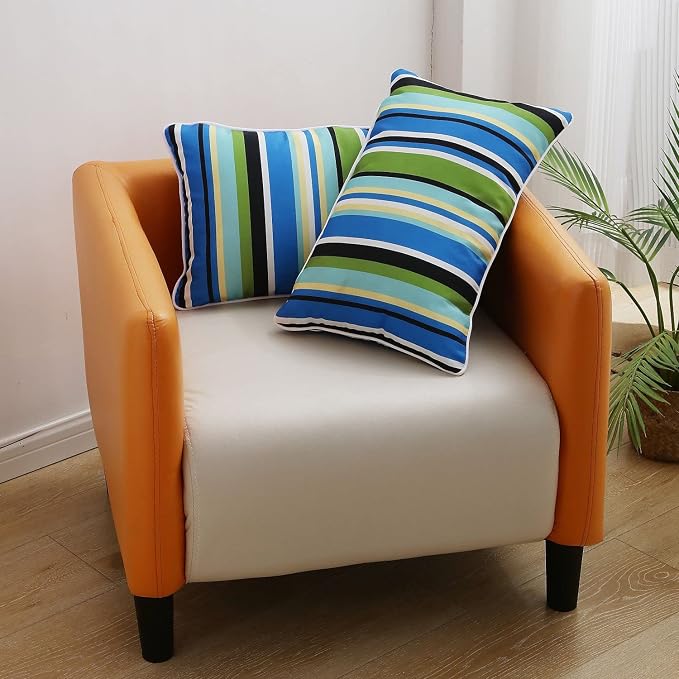 Enipate Outdoor Lumbar Pillows with Inserts, Water Resistant 12 x 20 Inch Striped Toss Pillows for Patio Furniture Decor, Pack of 2
