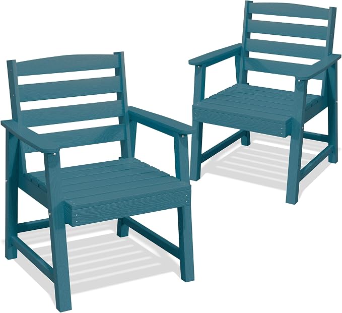 AreShark Patio Dining Chair Set of 2,All Weather HDPE Outdoor Dining Armchairs with Wide Seat and Backrest,Weatherproof Patio Chairs for Garden,Backyard,Deck,Navy Blue