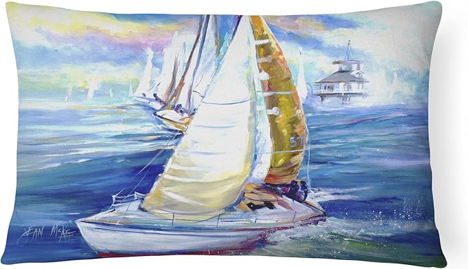 Caroline's Treasures JMK1073PW1216 Rock My Boat Sailboats Canvas Fabric Decorative Pillow Machine Washable, Indoor Outdoor Decorative Pillow for Couch, Bed or Patio, 12HX16W
