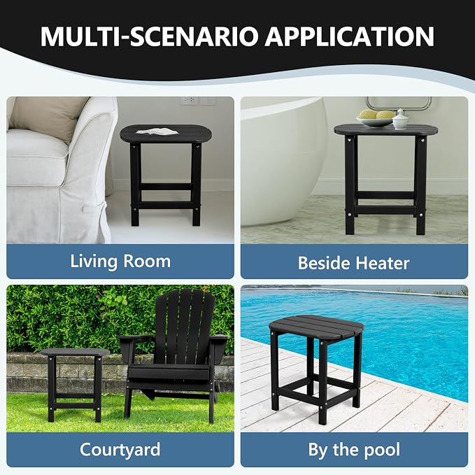 Plawdlik Hdpe Outdoor Adirondack Side Table, Wooden Textured, Set for Patio, Garden, Porch, Pool Composite Patio, Backyard, Bathroom and Indoor, Maintenance & Weather Resistant(Black)