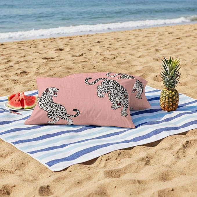 Vandarllin Outdoor Throw Pillows Covers 20x12 inch Set of 2 Waterproof Pink Leopard Decorative Zippered Cushion Covers for Patio Furniture, Bohemian Animal Print Lumbar Pillowcases