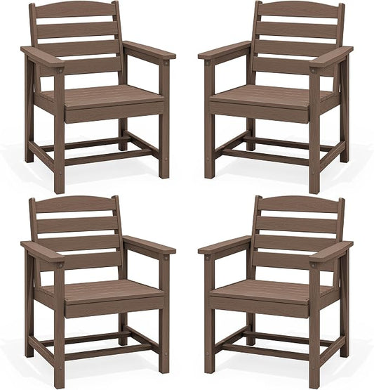 SERWALL Outdoor Dining Chairs Set of 4, All-Weather HDPE Patio Chair with 19.7" Widened Seat, for Backyard, Garden, Brown