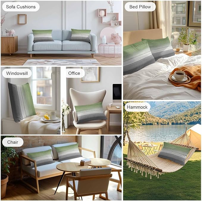 Sage Green Gray Outdoor Pillow Covers 20x12 Inch Lumbar Pillow Covers Set of 2 Waterproof Decorative Throw Pillow Cases Vintage Country Ombre Chic Wooden Grain Cushion Covers for Patio Furniture