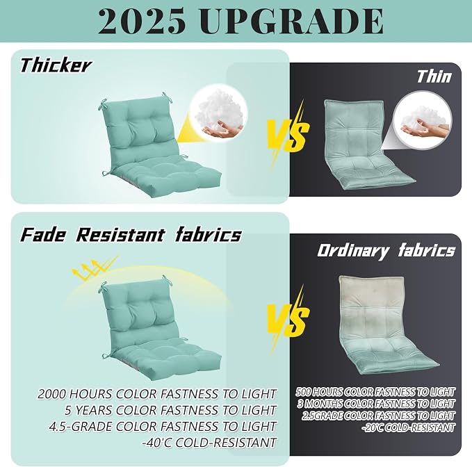 Marsui 4 Pcs Outdoor Indoor High Back Chair Cushions Patio Furniture Tufted Pillow with Ties Water-Resistant Replacement Outdoor Rocking Chair Cushions, 42 x 21 Inches (Light Green,Solid Color)