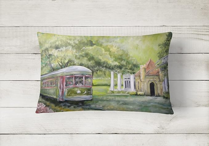 Caroline's Treasures MW1091PW1216 Streetcar Next Stop Audubon Park Canvas Fabric Decorative Pillow Machine Washable, Indoor Outdoor Decorative Pillow for Couch, Bed or Patio, 12HX16W
