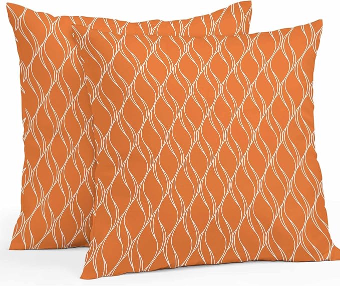Orange Stripes Outdoor Pillow Covers 20x20 Inch Throw Pillow Covers Set of 2 Waterproof Decorative Pillow Cases Simple Geometric Modern Monochrome Cushion Covers for Patio Furniture Garden Couch Sofa