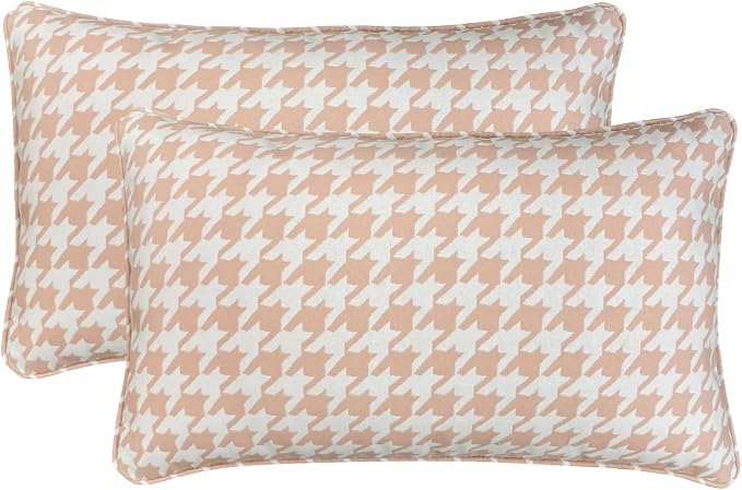 Pack of 2 Outdoor Waterproof Decorative Lumbar Pillows Covers for Patio Furniture, 20x12 Inch Fade Resistant Patio Garden Lumbar Cushion Covers for Couch Bed Sofa, Houndstooth Pink