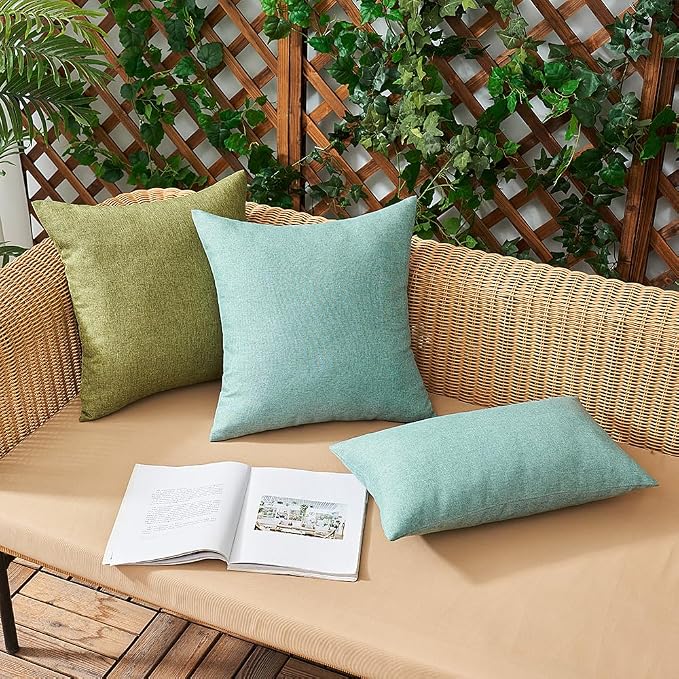 Outdoor Waterproof Throw Pillow Covers Teal 20x20 Set of 2 | Decorative Farmhouse Linen Pillowcases Solid Cushion Cases for Patio Tent Balcony Couch Sofa Living Room