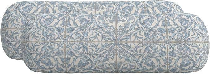 RSH DECOR: Sunbrella Neck Roll Pillows Set of 2 | 24” x 8” | Outdoor Bolster for Patio, Deck, Porch, or Poolside Chairs | Fade & Water-Resistant | Made in USA (Provincial Azure)