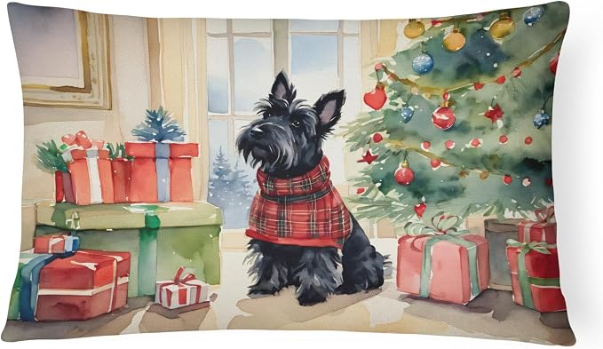 Caroline's Treasures DAC2741PW1216 Scottish Terrier Cozy Christmas Throw Pillow Machine Washable, Indoor Outdoor Decorative Pillow for Couch, Bed or Patio, 12HX16W