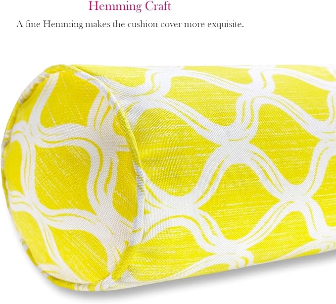 Pack of 2 Outdoor Waterproof Decorative Bolster Pillows with Inserts for Patio Furniture, 20x6 Inch Fade Resistant Patio Garden Bolster Cushions for Couch Bed Sofa, Geometric Yellow