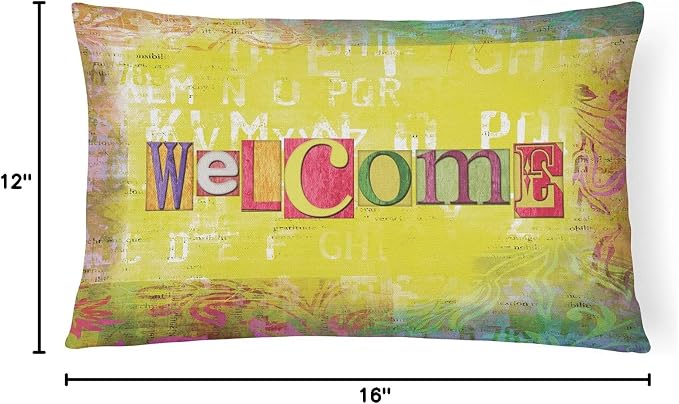 Caroline's Treasures SB3097PW1216 Artsy Welcome Canvas Fabric Decorative Pillow 100% Machine Washable Pillow, Indoor or Outdoor Decorative Throw Pillow for Couch, Bed or Patio